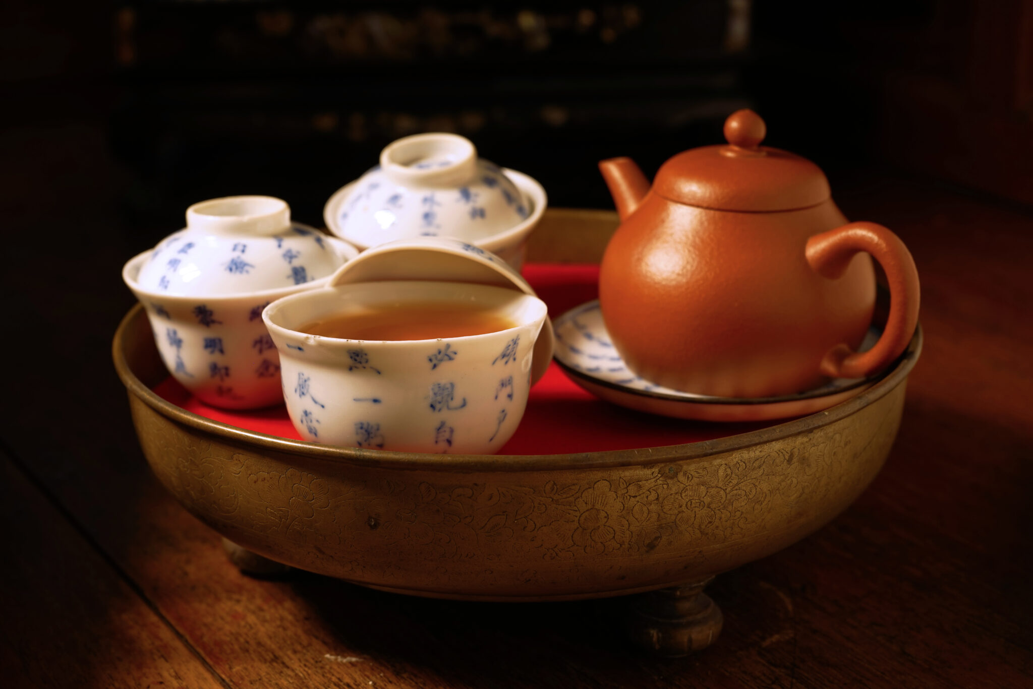 Antique Chinese tea set, warm tone color