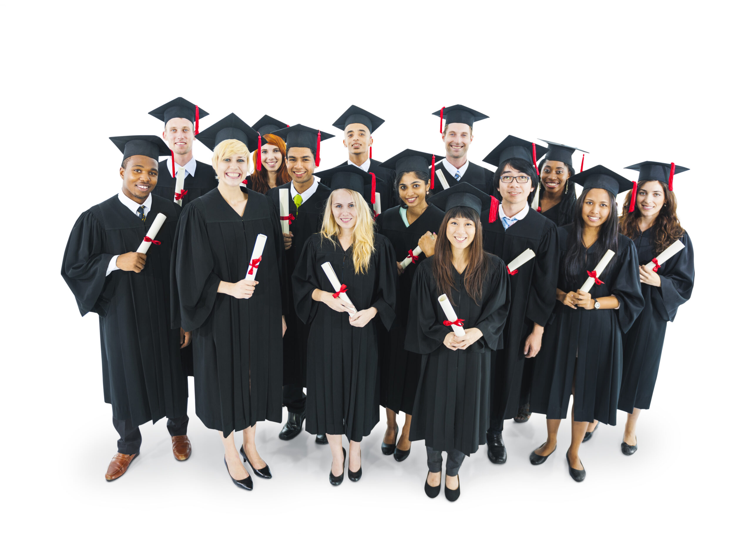 Graduates students holding their diploma with big smilling.